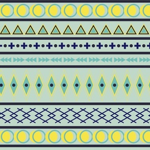 Geometric shapes in navy, teal and yellow - Large scale