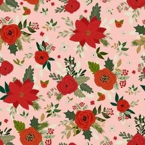 Red Winter Florals in Pink