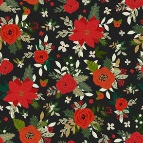 Red Winter Florals in Charcoal