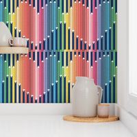 Normal scale // Choose colour and joy // navy background heart with pencils in rainbow colours