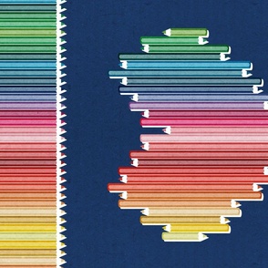 Follow the rainbow 27"x18" TEA TOWEL or WALL HANGING // navy background heart with pencils in rainbow colours