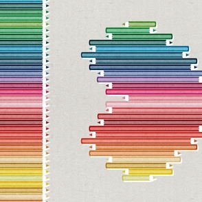Follow the rainbow 27"x18" TEA TOWEL or WALL HANGING // beige background heart with pencils in rainbow colours