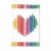 Follow the rainbow 27"x18" TEA TOWEL or WALL HANGING // white background heart with pencils in rainbow colours