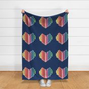 Follow the rainbow 18"x18" PILLOW panel // navy background heart with pencils in rainbow colours