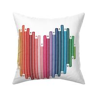 Follow the rainbow 18"x18" PILLOW panel // white background heart with pencils in rainbow colours