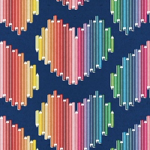 Normal scale // Colourful love // navy background hearts with pencils in rainbow colours