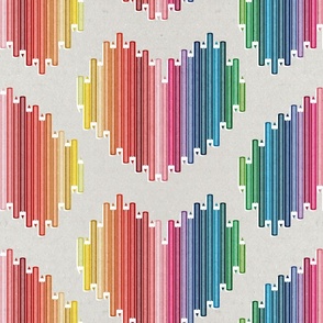 Normal scale // Colourful love // beige background hearts with pencils in rainbow colours