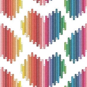 Normal scale // Colourful love // white background hearts with pencils in rainbow colours