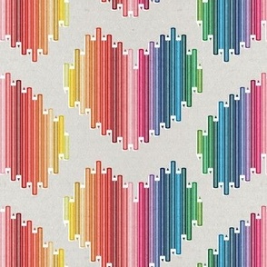 Small scale // Colourful love // beige background hearts with pencils in rainbow colours