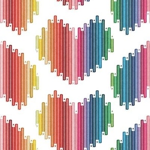 Small scale // Colourful love // white background hearts with pencils in rainbow colours