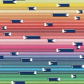 Small scale // Colourful minds // navy background horizontal pencil stripes in rainbow colours