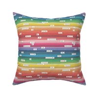 Small scale // Colourful minds // beige background horizontal pencil stripes in rainbow colours