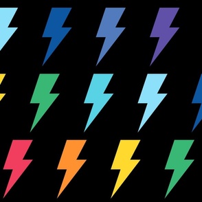 lightning bolts rainbow on black - kids jumbo brights - perfect for wallpaper curtains bedding