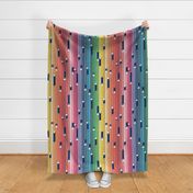 Large jumbo scale // Colourful minds // navy background vertical pencil stripes in rainbow colours