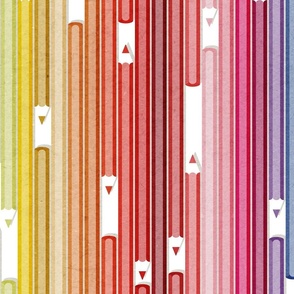 Large jumbo scale // Colourful minds // white background vertical pencil stripes in rainbow colours