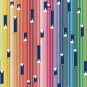 Small scale // Colourful minds // navy background vertical pencil stripes in rainbow colours