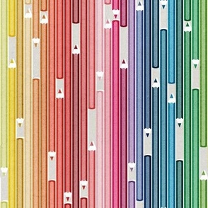 Small scale // Colourful minds // beige background vertical pencil stripes in rainbow colours