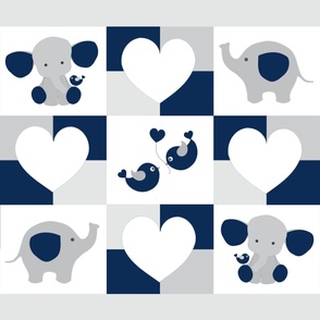 Navy Blue Elephant Hearts Quilt Baby Boy 