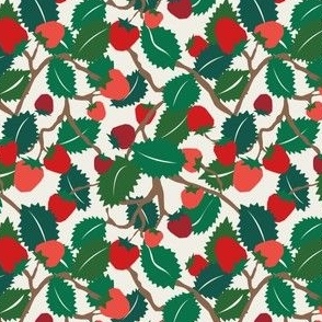 Ditsy Cottagecore Strawberry Patch in Cream + Red
