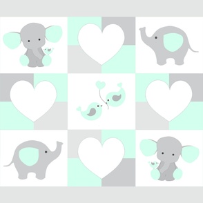 Mint Green Elephant Hearts Quilt Baby 