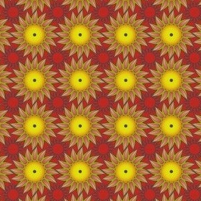 Christmas - Sunflowers - Olive, Citrine, Charcoal on Poppy Red - bd2920, a5a011, e4dd03, 4b4646