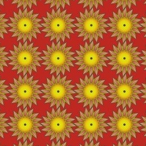 Christmas - Sunflowers - Olive, Citrine on Poppy Red - bd2920, e4dd03, a5a011