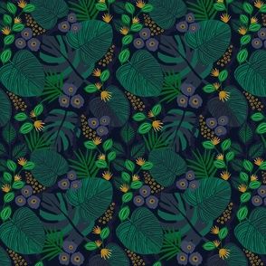 Moody Tropical Floral - Blue Gold - Medium