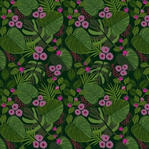 Moody Tropical Floral - Purple Green - Medium