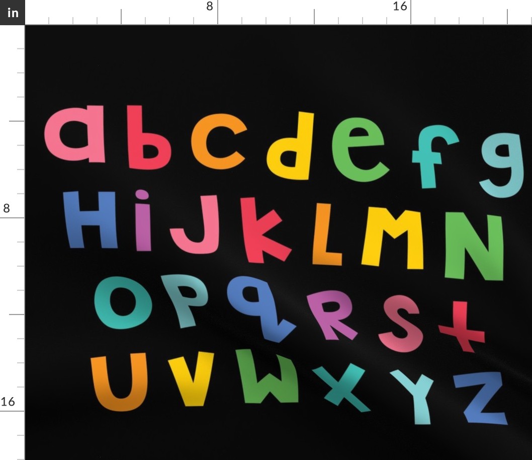 jumpin' jack alphabet letters FQ lowercase color on black