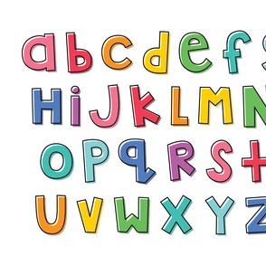 jumpin' jack alphabet letters FQ lowercase color plus outline on white