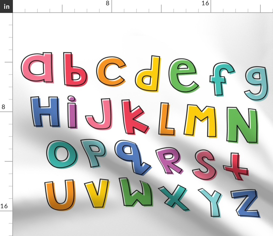 jumpin' jack alphabet letters FQ lowercase color plus outline on white