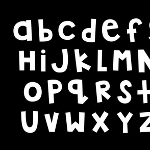 jumpin' jack alphabet letters FQ lowercase white on black