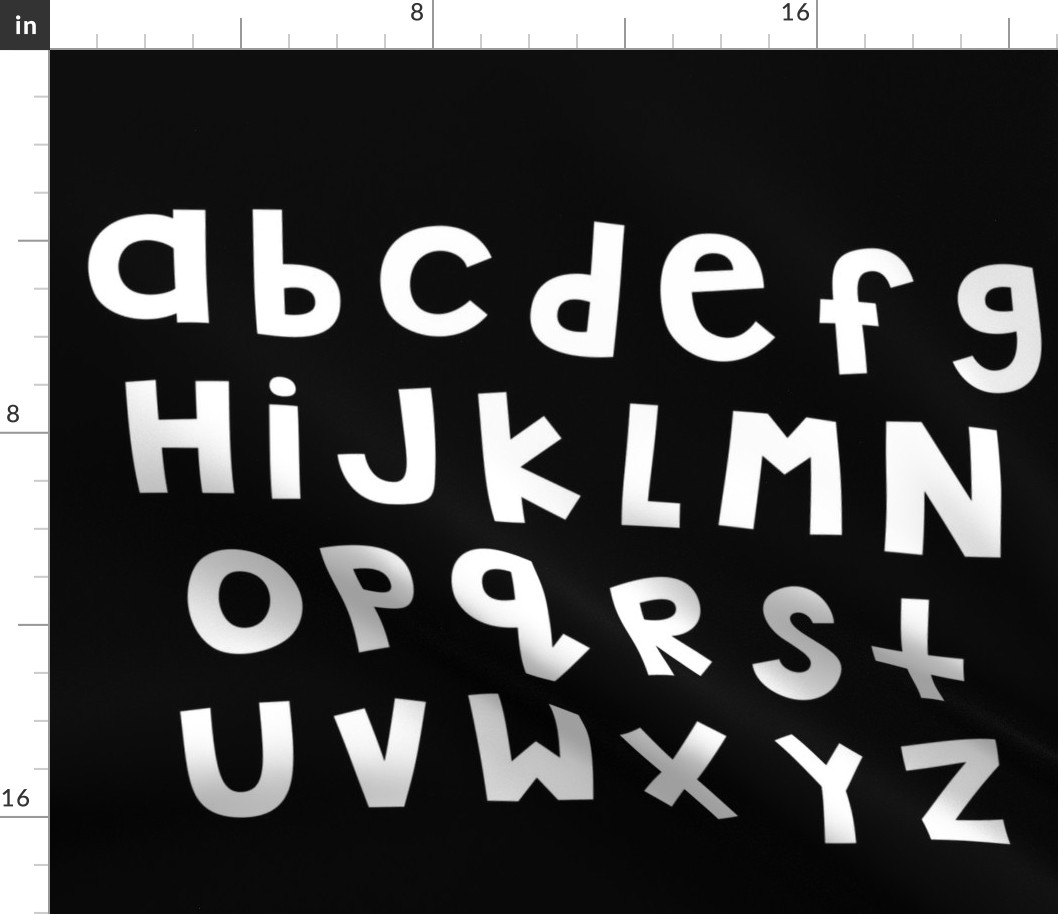 jumpin' jack alphabet letters FQ lowercase white on black