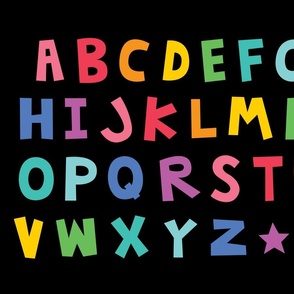 jumpin' jack alphabet letters FQ uppercase color on black