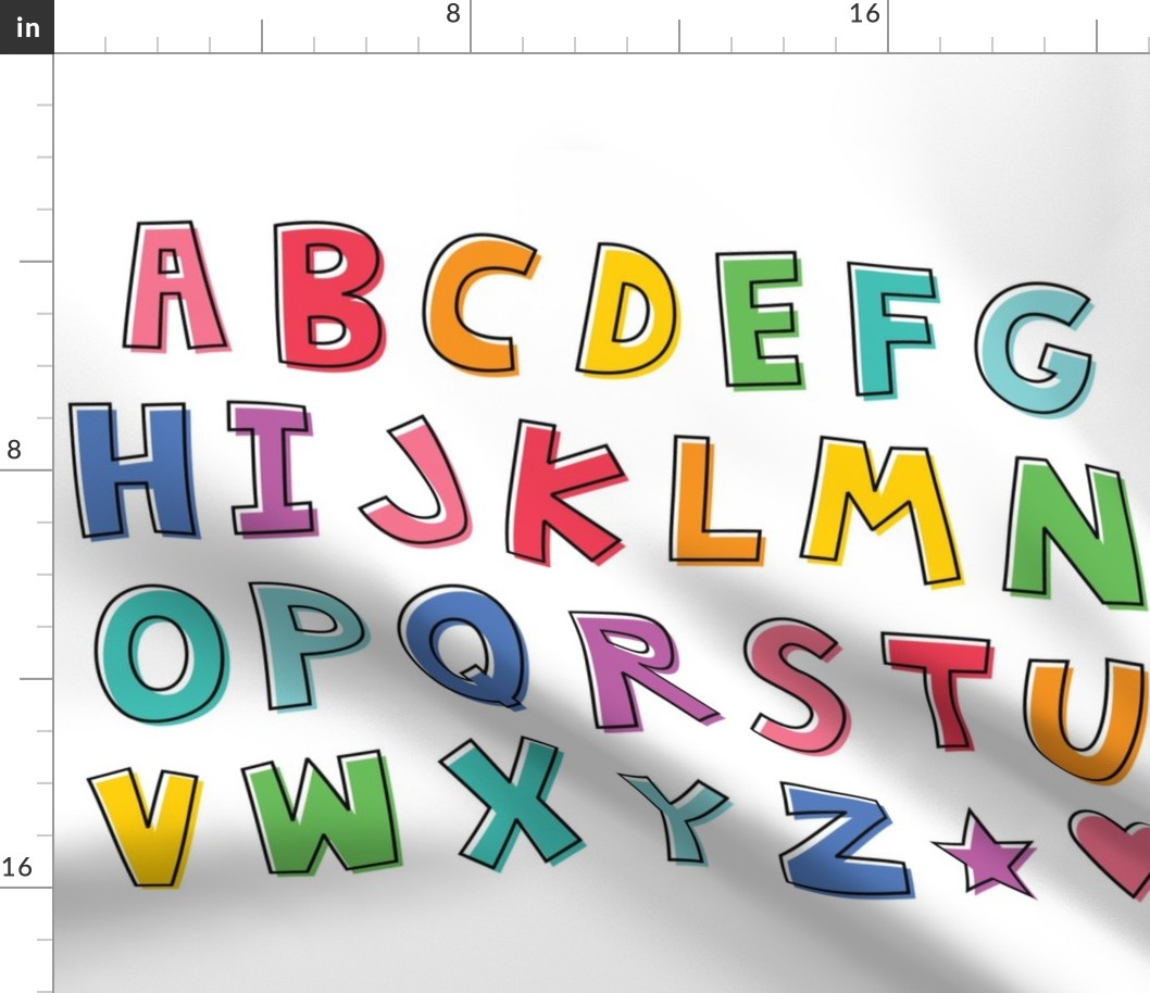 jumpin' jack alphabet letters FQ uppercase color plus outline on white