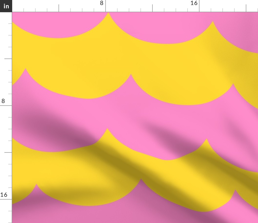 waves popping pink and sunray yellow - kids jumbo brights - perfect for wallpaper curtains bedding