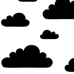 clouds black and white - kids jumbo brights - perfect for wallpaper curtains bedding