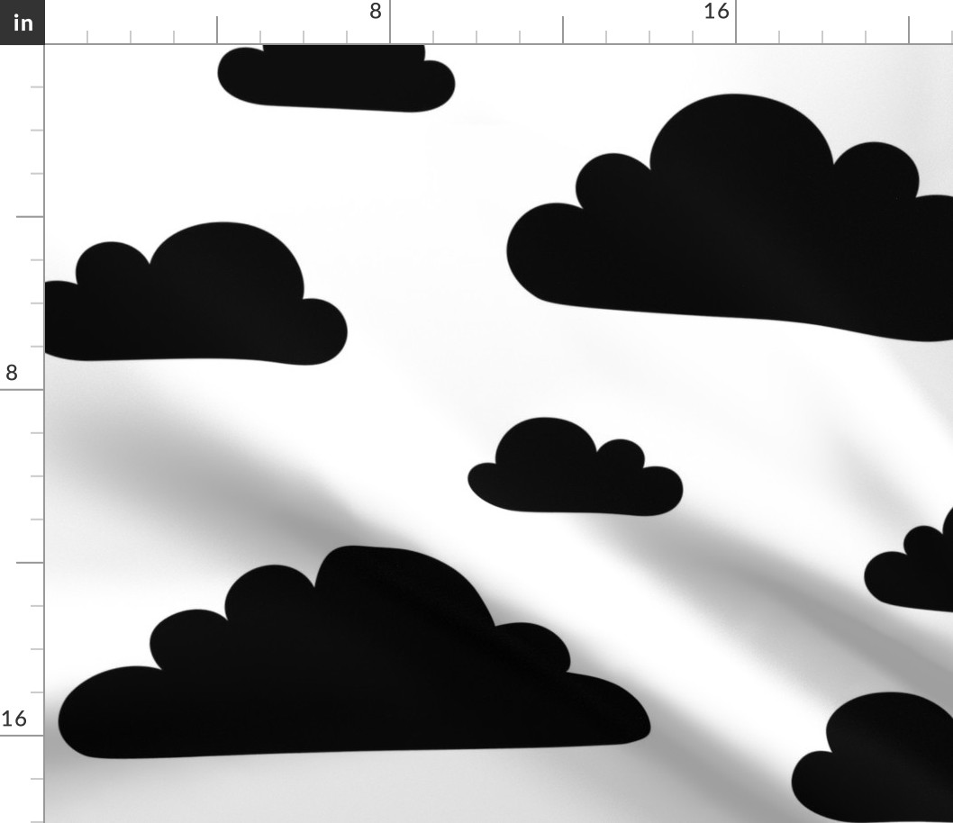 clouds black and white - kids jumbo brights - perfect for wallpaper curtains bedding
