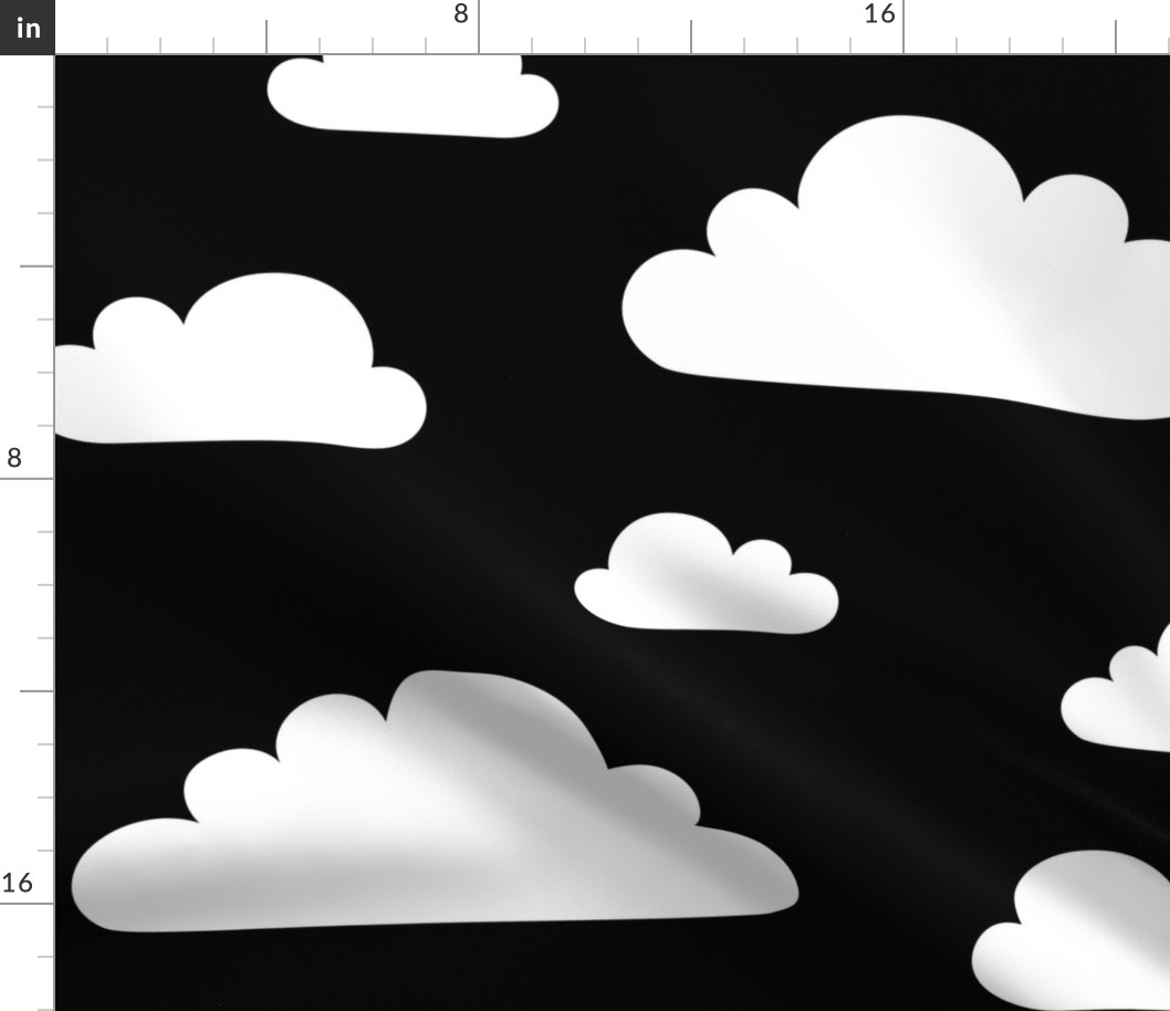 clouds black and white inverted - kids jumbo brights - perfect for wallpaper curtains bedding
