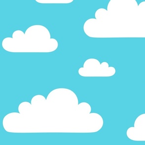 clouds crisp blue inverted - kids jumbo brights - perfect for wallpaper curtains bedding