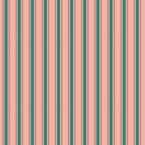 Christmas - Stripe - Teal, Light Sea Glass, Poppy Red on Rose Pink - 62a8a0, ebf3f1, bd2920, f3b0a7
