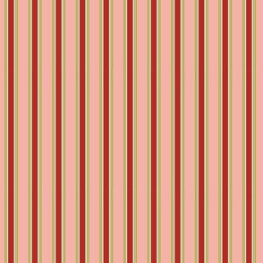 Christmas  - Stripe - Olive, Citrine, Ivory, Poppy Red on Rose Pink - a5a011, e4dd03, faf3e3, bd2920, f3b0a7