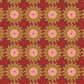 Christmas - Sunflowers - Olive, Rose Pink, Charcoal, Poppy Red - a5a011, f3b0a7, 4b4646, bd2920