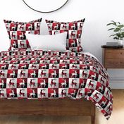 Red Black White Gray Deer Patchwork Buffalo Plaid - Large Scale