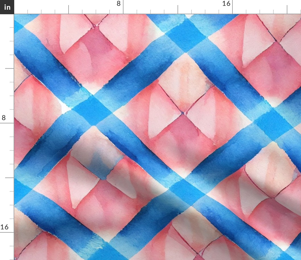 pink and blue plaid, watercolor