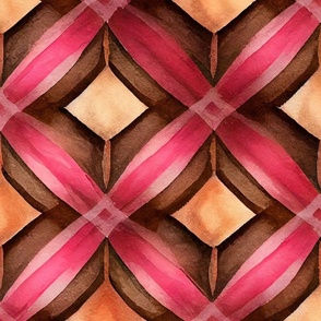pink and brown plaid, watercolor