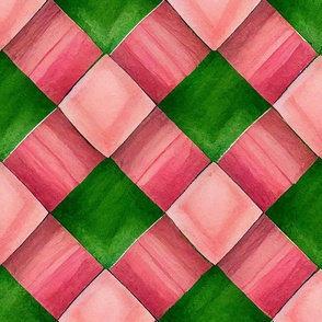 pink and emerald plaid, watercolor