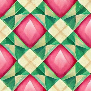 pink and emerald plaid, watercolor