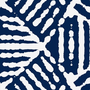 Rough Tribal Lines Pattern - White on Deep Blue - Jumbo