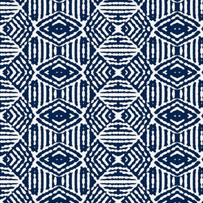 Rough Tribal Lines Pattern - white on deep blue - medium